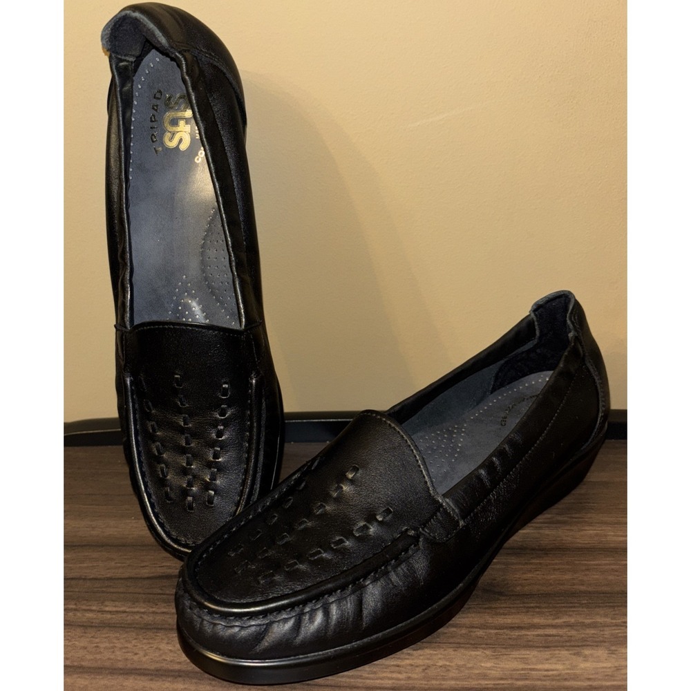 SAS Black 8 N Leather Weave Loafer Slip On $175 New Tripad Comfort Narrow Shoes